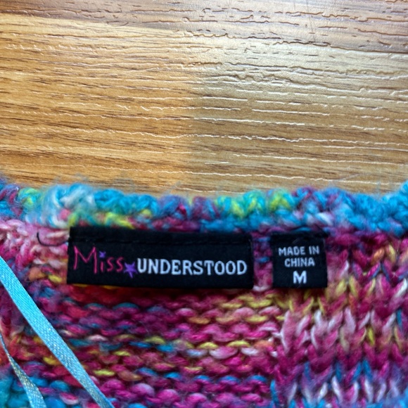 Multicolored knitted jumper with mini V-neckline & long sleeves, with 2 pockets - Picture 4 of 6